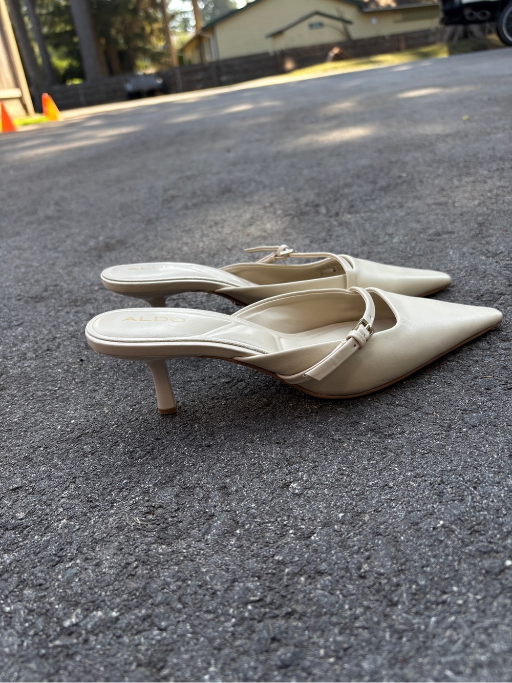 ALDO Cream Pointed-Toe Slingback Kitten Heels